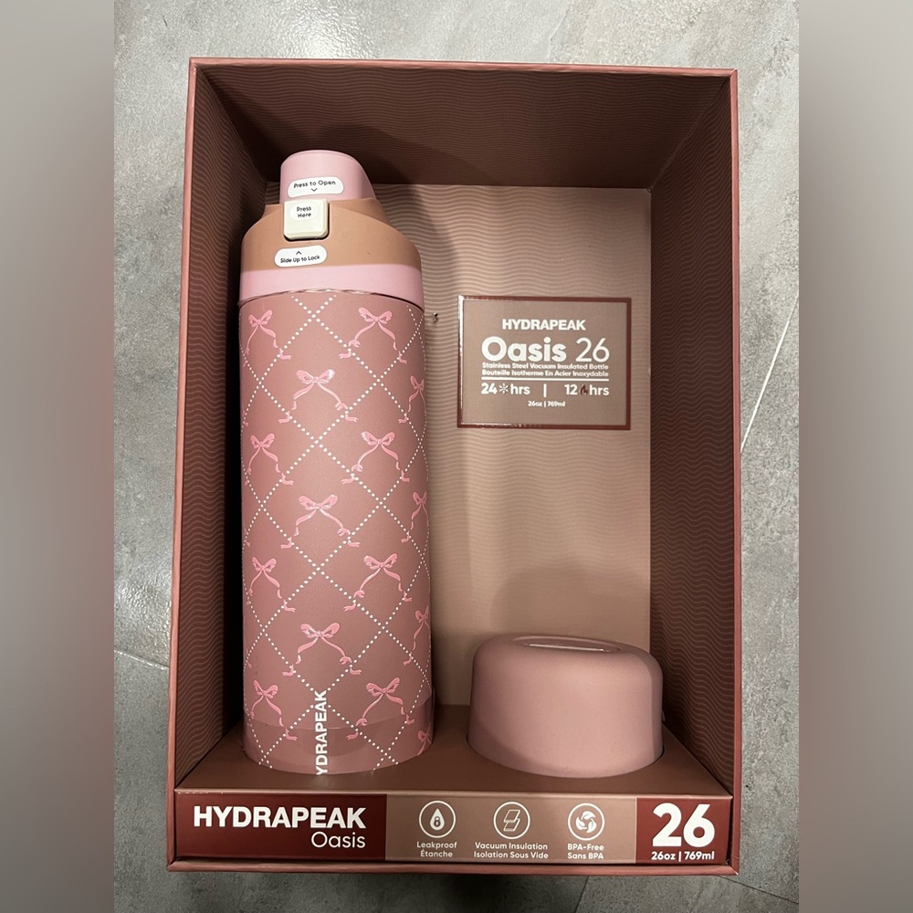 *NEW* Hydrapeak Oasis 26 oz Pink Mauve Ribbon Bow Water Bottle